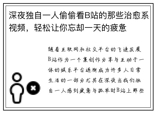 深夜独自一人偷偷看B站的那些治愈系视频，轻松让你忘却一天的疲惫